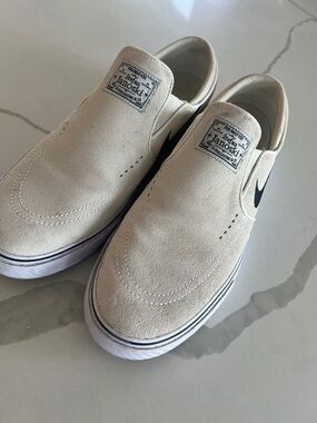 Nike Stefan Janoski Slip-On Suede Sneakers - Cream with Black Swoosh